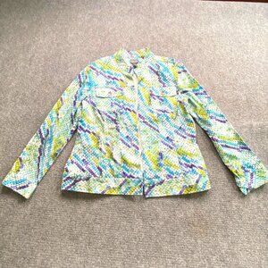 Additions By Chico's Jacket Women's Medium Open Front Denim Colorful Snakeskin‎